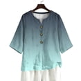 thumbnail image 7 of Jsaierl 3/4 Sleeve Cotton Linen Womens Tops Plus Size Button Up V Neck Shirts Fashion Graphic Ladies Blouses Flowy Vacation Tunic Top S-2XL, 7 of 7