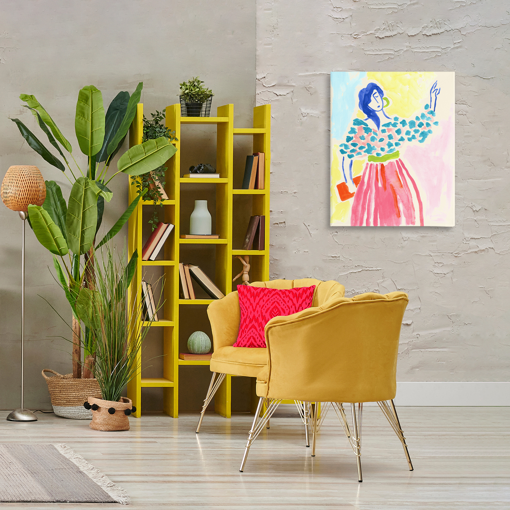 Stupell Industries Woman in Bold Dress People Painting Wrapped Canvas Art Print Wall Art, 24 x 30