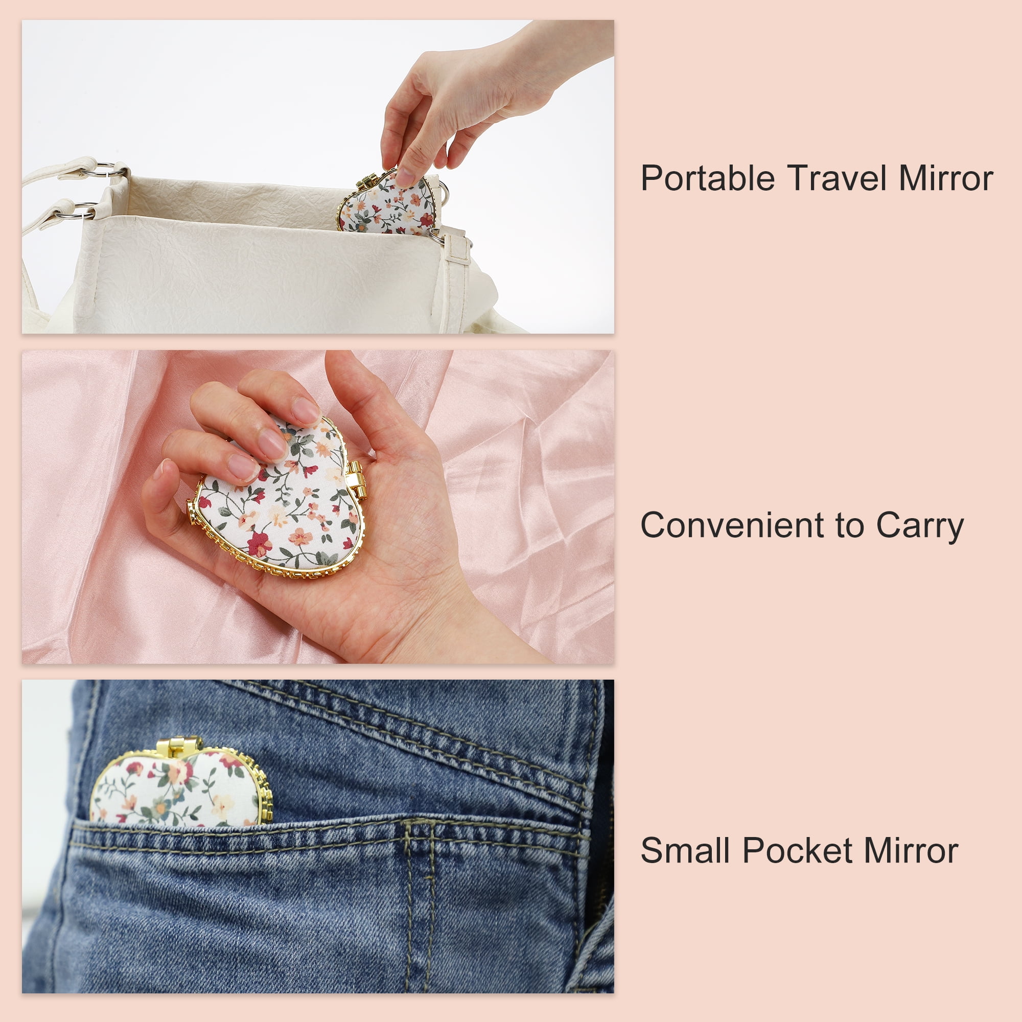 Unique Bargains Floral Heart-Shaped Compact Mirror - Mini Pocket