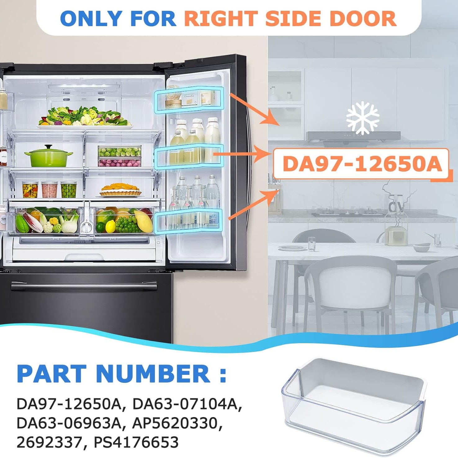 Upgraded DA97-12650A, DA63-06963A, DA63-07104A Door Shelf Basket Bin (Right Side) for Samsung RF26HFPNBSR, RF260BEAESR, RF261BEAESR, RF263BEAESR Refrigerator, Replaces AP5620330, 2692337