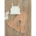 thumbnail image 4 of Seyurigaoka 2 Pcs Toddler Baby Girl Summer Clothes Set, Solid Knit Ribbed Ruffle Tank Tops + Boho Floral Print Flared Trousers, 4 of 7
