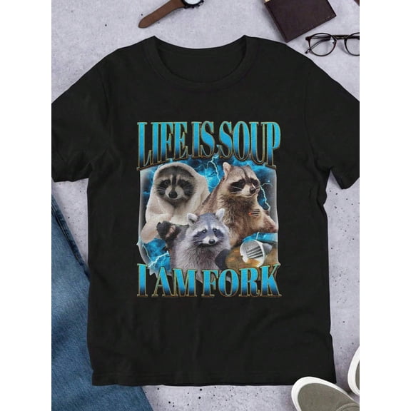 Men’s Funny Graphic T-shirt – Short Sleeve Crew Neck Cotton Tee, Raccoon Slogan Print Casual Top