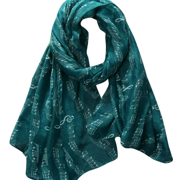 Yuanlong Winter Scarves Ladies Lightweight musical note Pattern Scarf Crepe Spring Elegant Shawls Wraps Green One Size