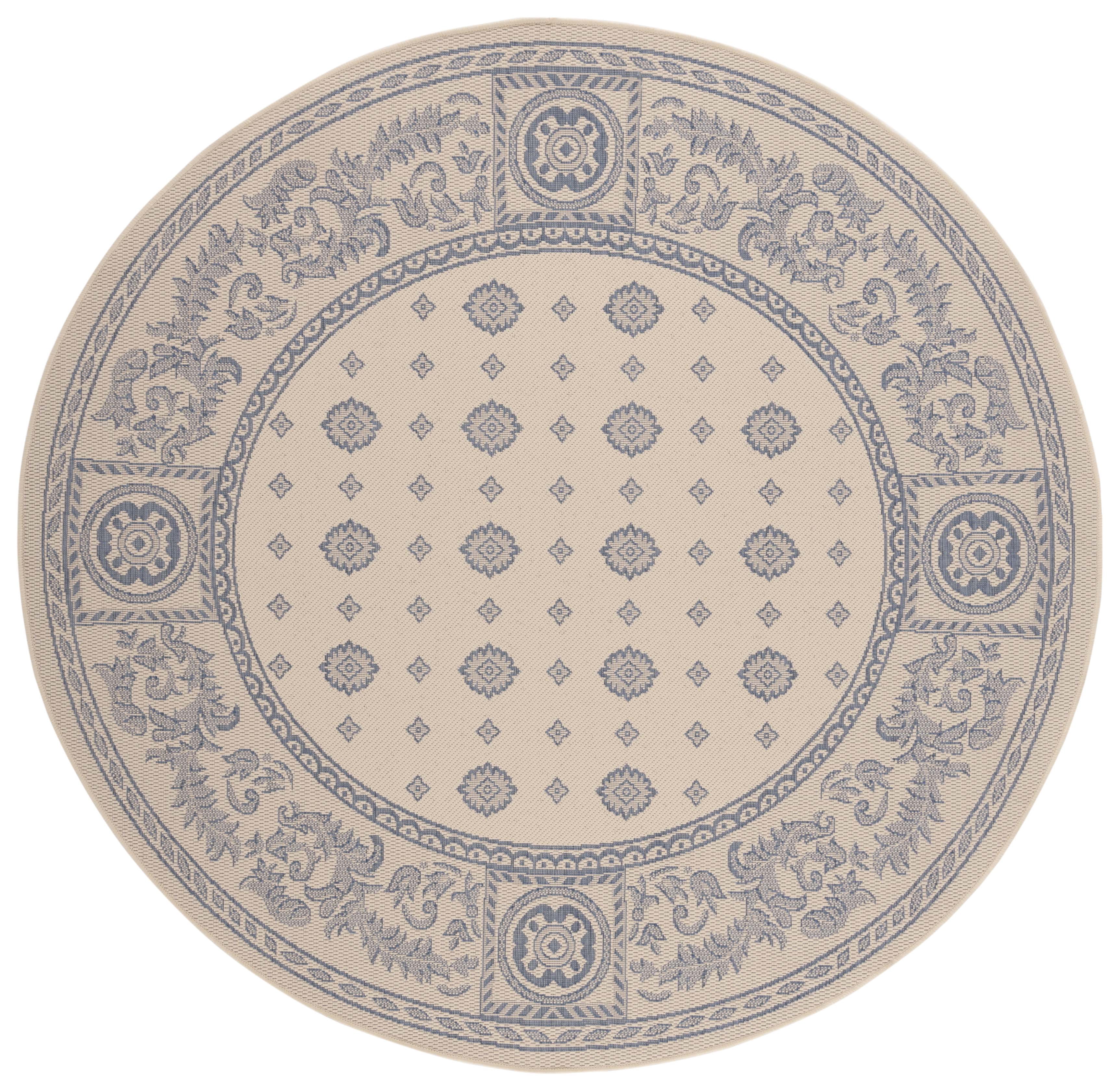 Safavieh Courtyard Erin Bordered Indoor/Outdoor Area Rug, Natural/Blue, 6'7" x 6'7" Round