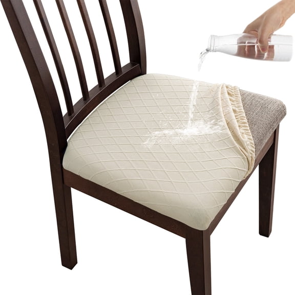 Dining Chair Seat Pad Set with Non- and Tie Design, 36 x 48 cm, Light Beige