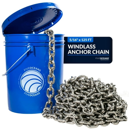 Five Oceans Marine Grade Windlass Anchor Chains for Boats 5/16-Inch x 125 Ft Grade 43 HT G4 High Test Stainless Steel Boat Anchor Chain - FO4493-M125
