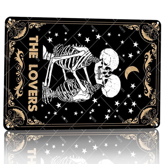 Noete 12x16 Inch Goth Valentines Day Metal Tin Sign - Tarot Card Skull Lovers Wall Decor, Vintage Metal Material Art for Home, Bar, Cafe & Office Decoration
