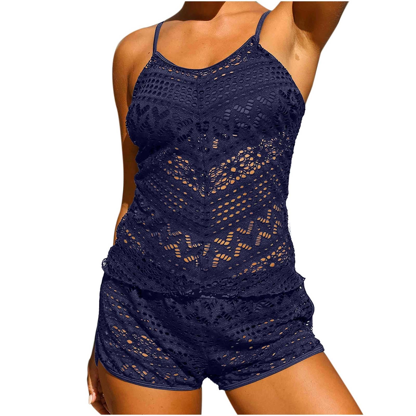 ZQGJB Two Piece Lace Tankini Swimsuits for Women Drawstring Side Tummy