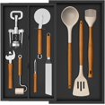 thumbnail image 1 of Lifewit Utensil Drawer Organizer, Expendable Cooking Silverware Tray for Kitchen Drawer, Bamboo Adjustable Cutlery Flatware Holder, Spatula Tools and Gadgets Storage Divider, 3 Compartments, Black, 1 of 8