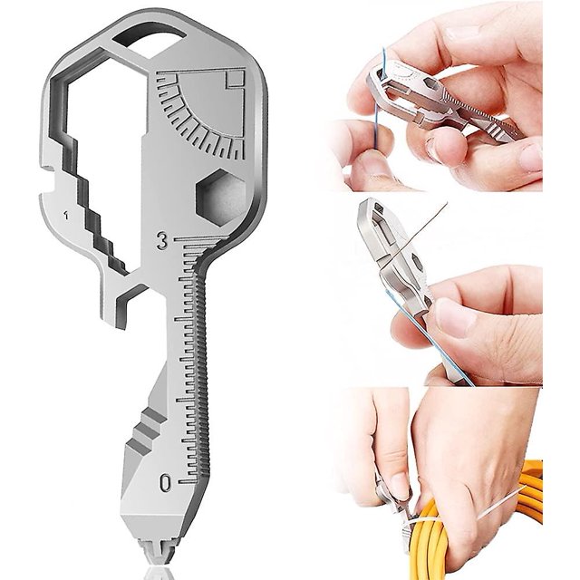 Herramienta de llave multifunción Herramienta de llave para exteriores Abridor de botellas de acero inoxidable 24 en 1 Mini llave portátil utilizada para cortador de hilo, abrelatas, etc.