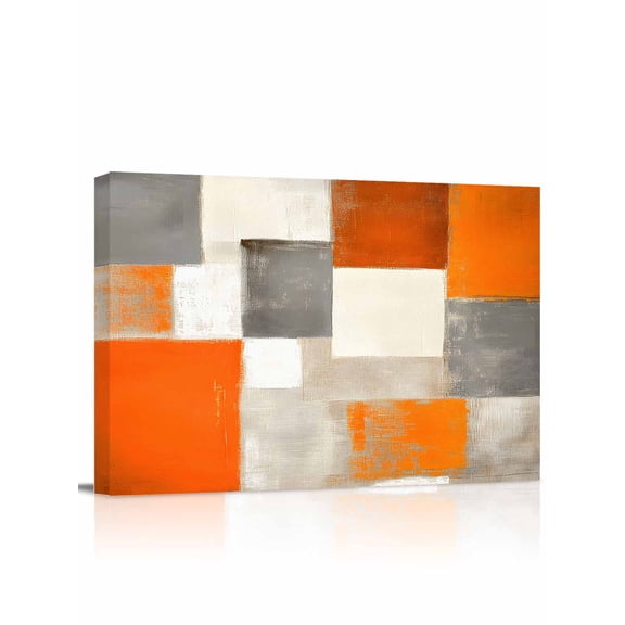 Burnt Orange Wall Art for Living Room,Canvas Picture Wall Decor for Bathroom Bedroom,Grey Modern Abstract Art Oil Painting Geometric Painting Artwork for Office Hallway Dining Room Decor 16"x20"