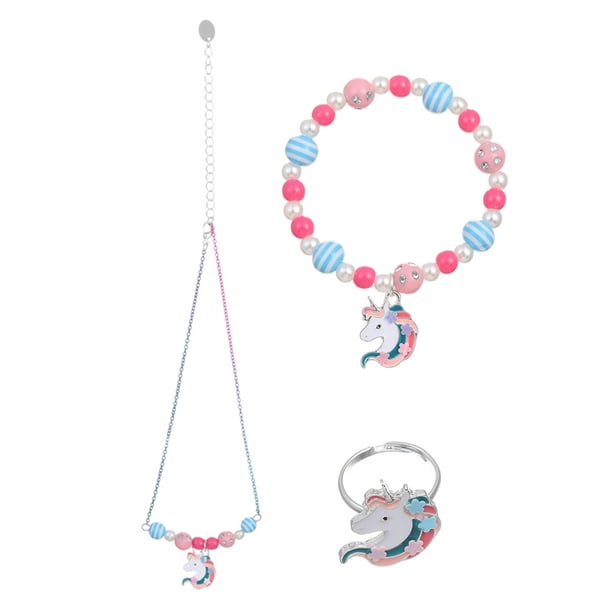 EeaseMX 1 juego de collar y pulsera de cuentas con cadena para el cuello y anillo de unicornio para niños.