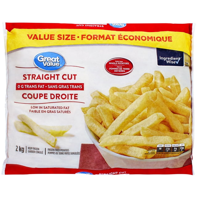 Great Value Straight Cut Frozen Fried Potatoes, Value pack, 2 kg