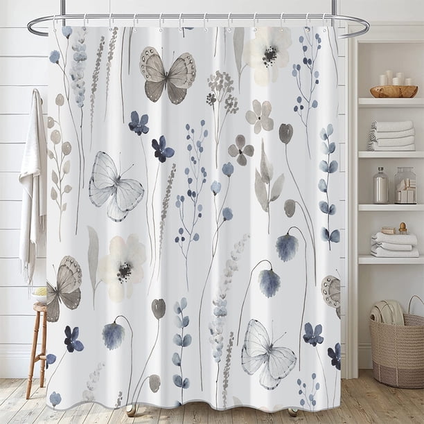 Juegos de cortinas de ducha impermeables Bearachild azules con flores de color agua 180cm * 180cm