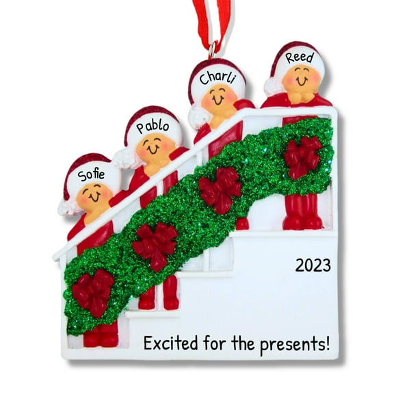 Ornaments by Elves Personalized Family of 4 on Stairs Christmas Ornament 2024 in a Giftable Packaging
