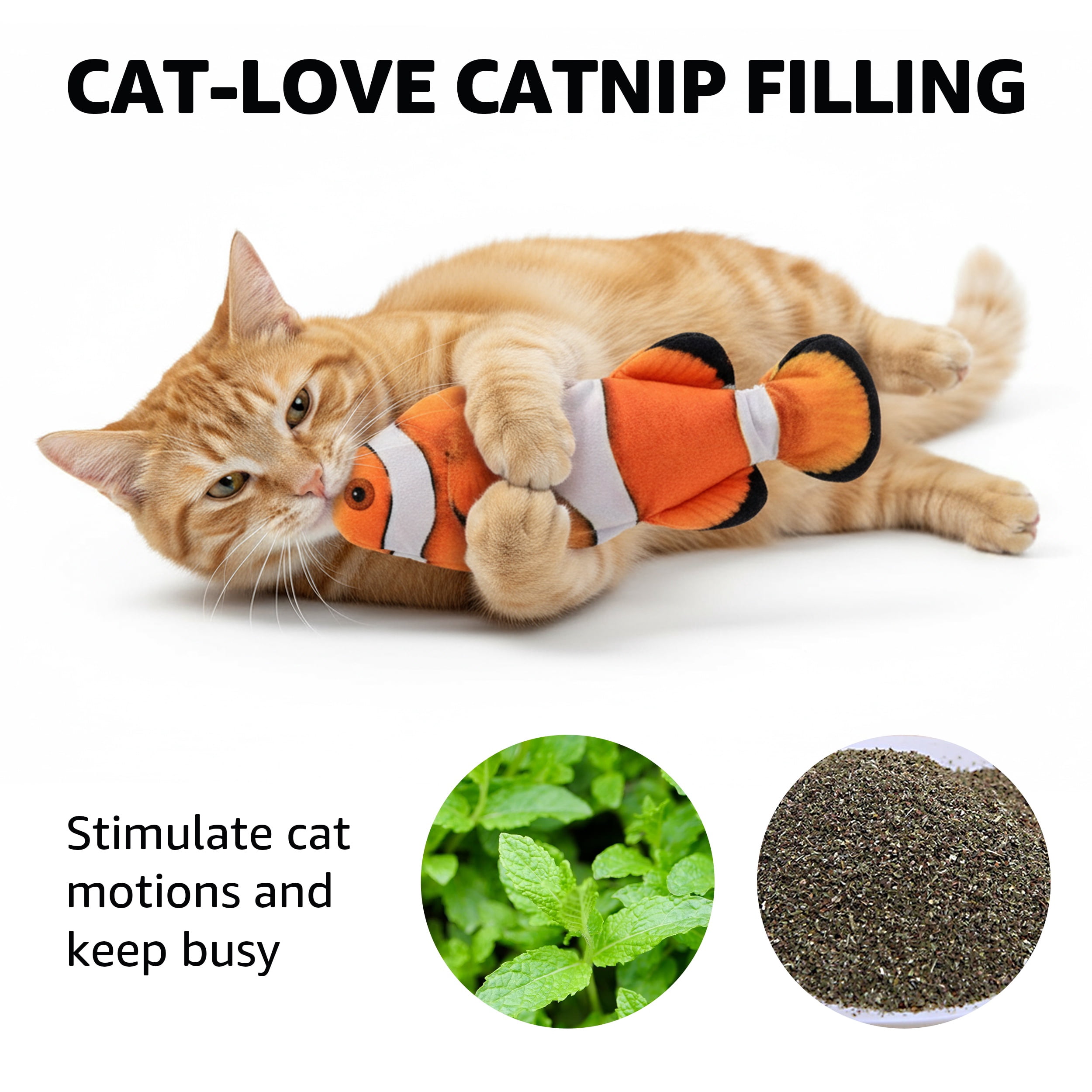 Max & Marlow Cat Toy Flapping Fish, Interactive Moving Cat Kicker Toy with Rechargeable Battery, Catnip Included