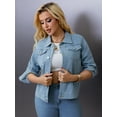 thumbnail image 2 of Women’s Cropped Denim Jacket Classic Button Down Short Jean Coat – Light Blue, 2 of 6