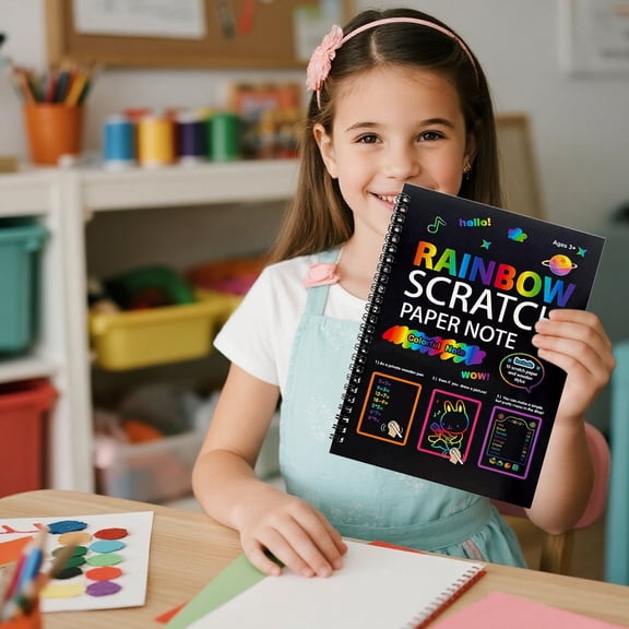 Magical Rainbow Scratch Paper,Craft Kits for Kids,Scratch Art for Kids,Rainbow Scratch Art,Black Sketch Doodle Pads with Drawing Stick for Party Favor Game Gift(4.3X5.1Inch)