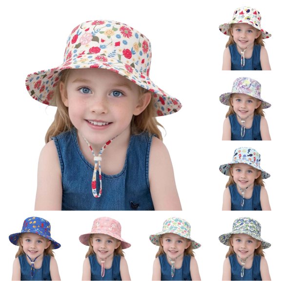 Oiyii Newborn Girl’S Beach‑Ready Bucket Hats Daisy‑Floral‑Printed Sun Hats, Watermelon Red