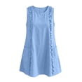 thumbnail image 5 of Dresses for Women Sleeveless Round Neck Ruffle Pocketed Solid Color Mini Straight Dress Blue XL, 5 of 7