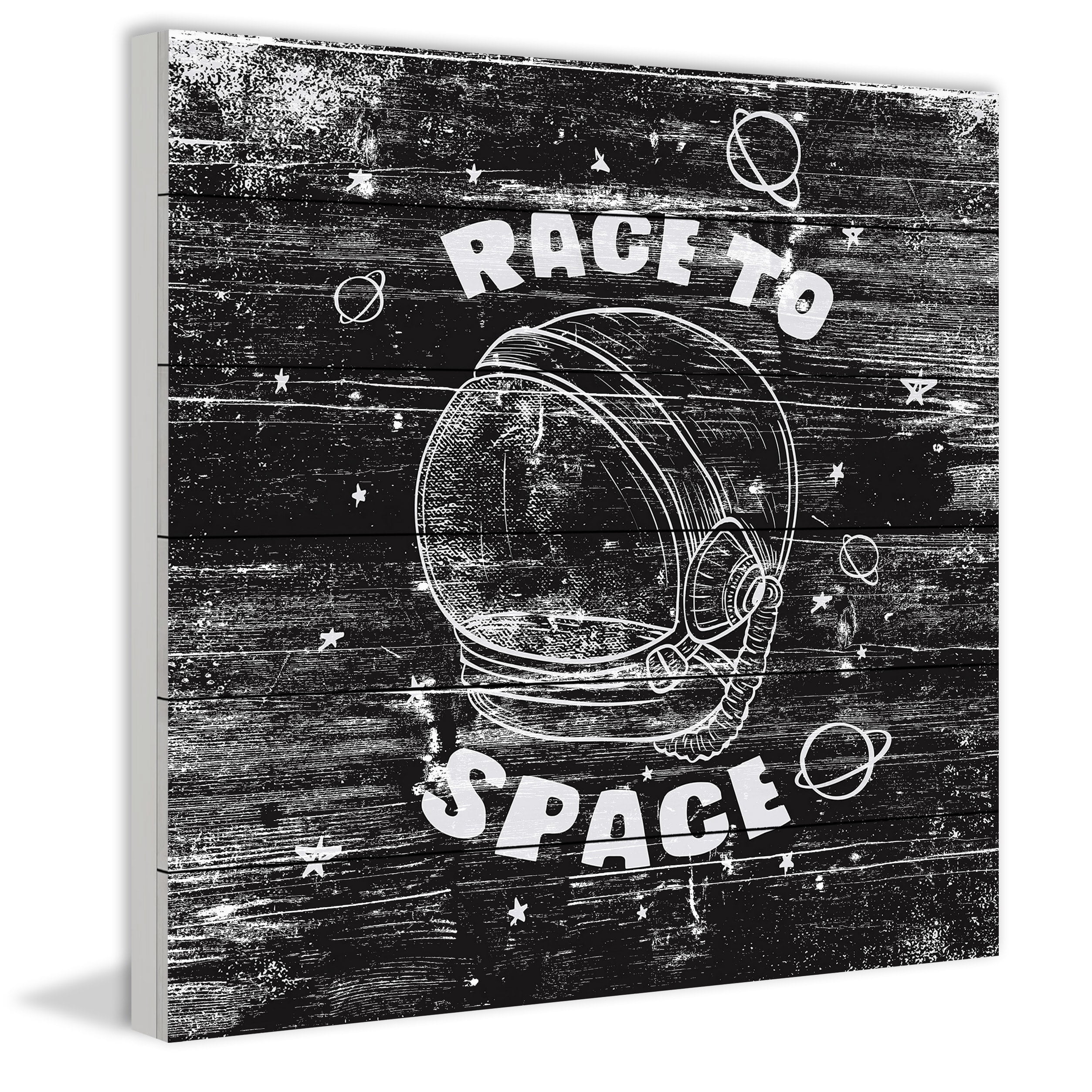 Race to Space Painting Print on White Wood