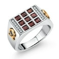 thumbnail image 3 of Gem Stone King Red Garnet and White Lab Grown Diamonds Ring for Men | 10K Yellow Gold and 925 Sterling Silver | 1.27 Cttw| Size 13, 3 of 5