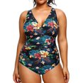thumbnail image 1 of GHSDFBB Maillots de Bain une Pièce Grande Taille pour Femmes Col en V Contrôle du Ventre Maillots de Bain Rétro Froncés, 1 of 6