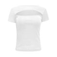 thumbnail image 4 of Wenyuyu Womens Short Sleeve Tops CutOut Sexy Trendy Ribbed Knit Blouses Round Neck Slim Fitted Tee Tshirts White S, 4 of 4