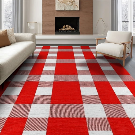 ODIKA 8'x10' Washable Area Rug Durable, Non-Slip Checked Farmhouse Gingham Grid Striped Christma Plaid Checkered Refined for Living Room, Under Sectional, Family