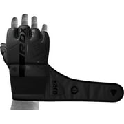 RDX MMA Boxing Gloves Grappling Sparring, Pre-Curved Martial Arts Mitts, Ventilated Palm, Maya Hide Leather KARA, Black, Large