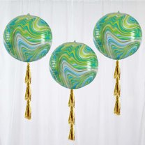 Efavormart 3 Pack | 13" Green Marble Aluminium Foil Mylar Helium Balloons Wholesale 4D Mylar Balloons
