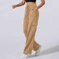 thumbnail image 2 of Pantalones deportivos de cintura alta y pierna ancha con bolsillos para mujer: pantalones joggers informales y prácticos para ropa deportiva, tejido Dacron, 2 of 4