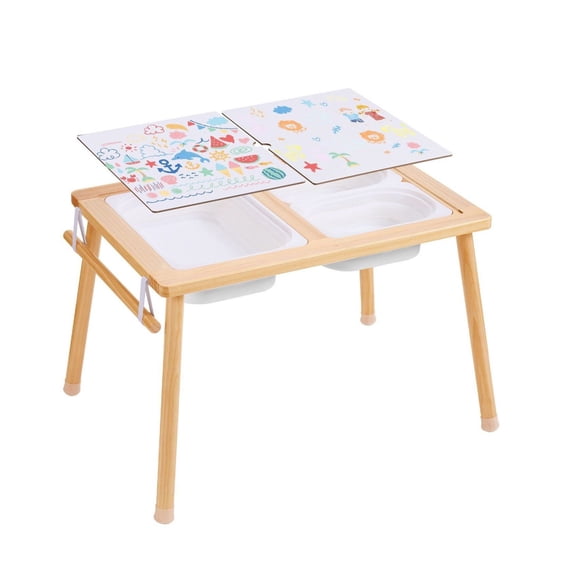 Sensory Table for Toddlers, Kids Activity Table with Storage Bins & Paper Roll, Sand and Water Table, Wooden Drawing Table, Indoor Outdoor Play, Gift for Boys Girls