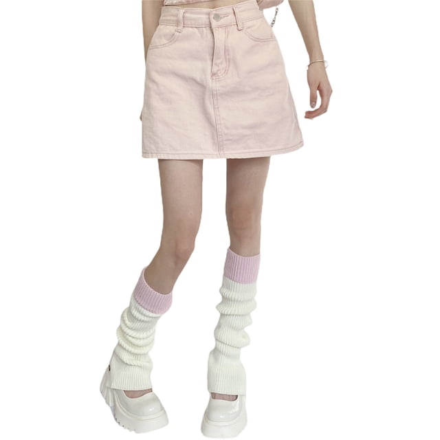 Kmbangi Women's Rib Knit Leg Warmers Cute Knee High Socks Boot Cuffs Two Tone Stockings with Button Decor