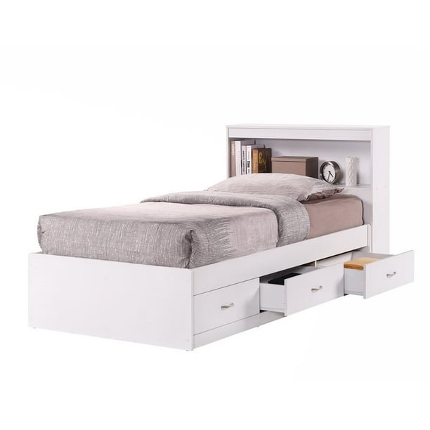 Pemberly Row Twin Captain Storage Bed, White Twin 6 Drawer Captain S Platform Storage Bed