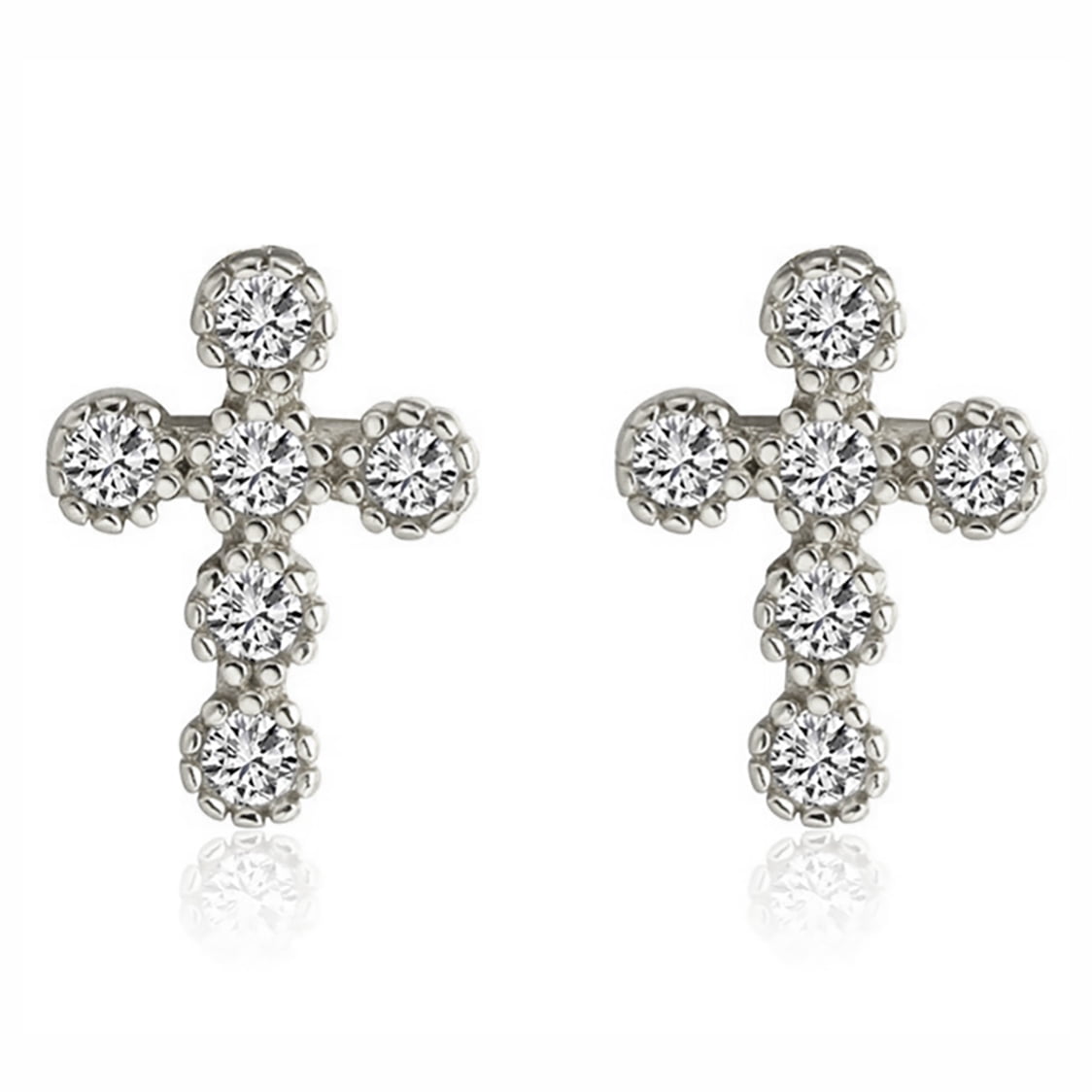 Religion Cross Stud Earrings Cz Gold Sterling Silver Women Ginger Lyne