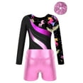 thumbnail image 4 of Alvivi Kids Girls Rhinestone Long Sleeve Gymnastic Dance Leotard Bodysuit and Shorts Hair Scrunchies Set Pink 4, 4 of 7