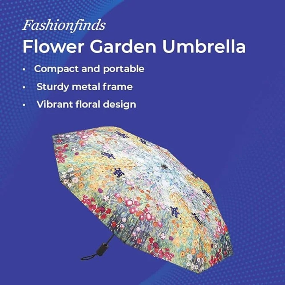 Vibrant Flower Garden Umbrella, 42" Automatic Open and Close Travel Umbrella for Rain, Wind and Sun, Compact, Folding
