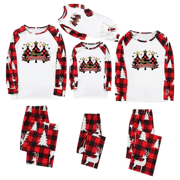 Odeerbi Christmas Pajamas for Family Plaid Holiday Long Sleeve Family Christmas Pajamas Matching Sets Dad Fashion Plaid Print Blouse Tops Pants Sleepwear Xmas Family Matching PJs Set Red
