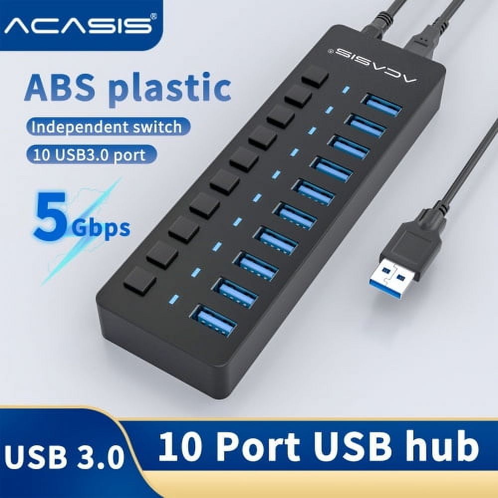 ACASIS USB 3.0 10-Port Hi-Speed Hub with Individual Switches and Group Control Support