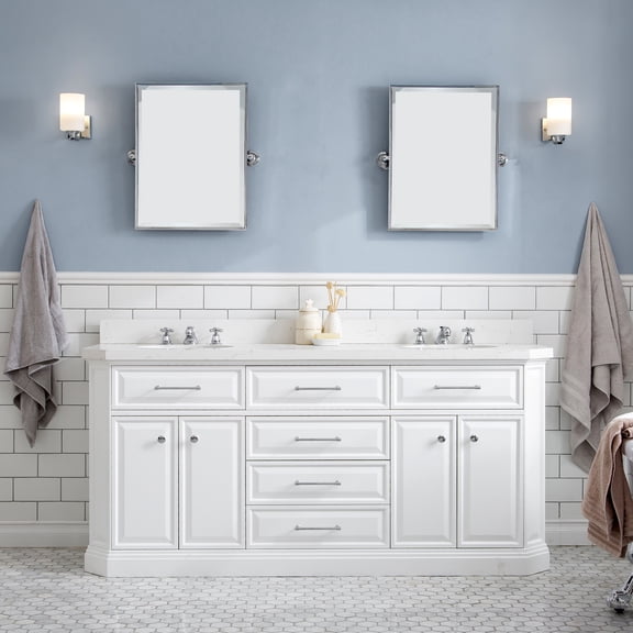 Water Creation Palace 72" Wood Double Bathroom Vanity in Pure White & Chrome