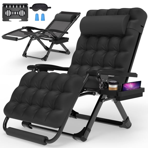 ZENPETIO 33in 500lbs Oversized Zero Gravity Chair w/Removable Cushion&Headrest Footrest Camping Chair Reclining Patio Chairs Recliner Indoor Outdoor XXL Lounge Chair