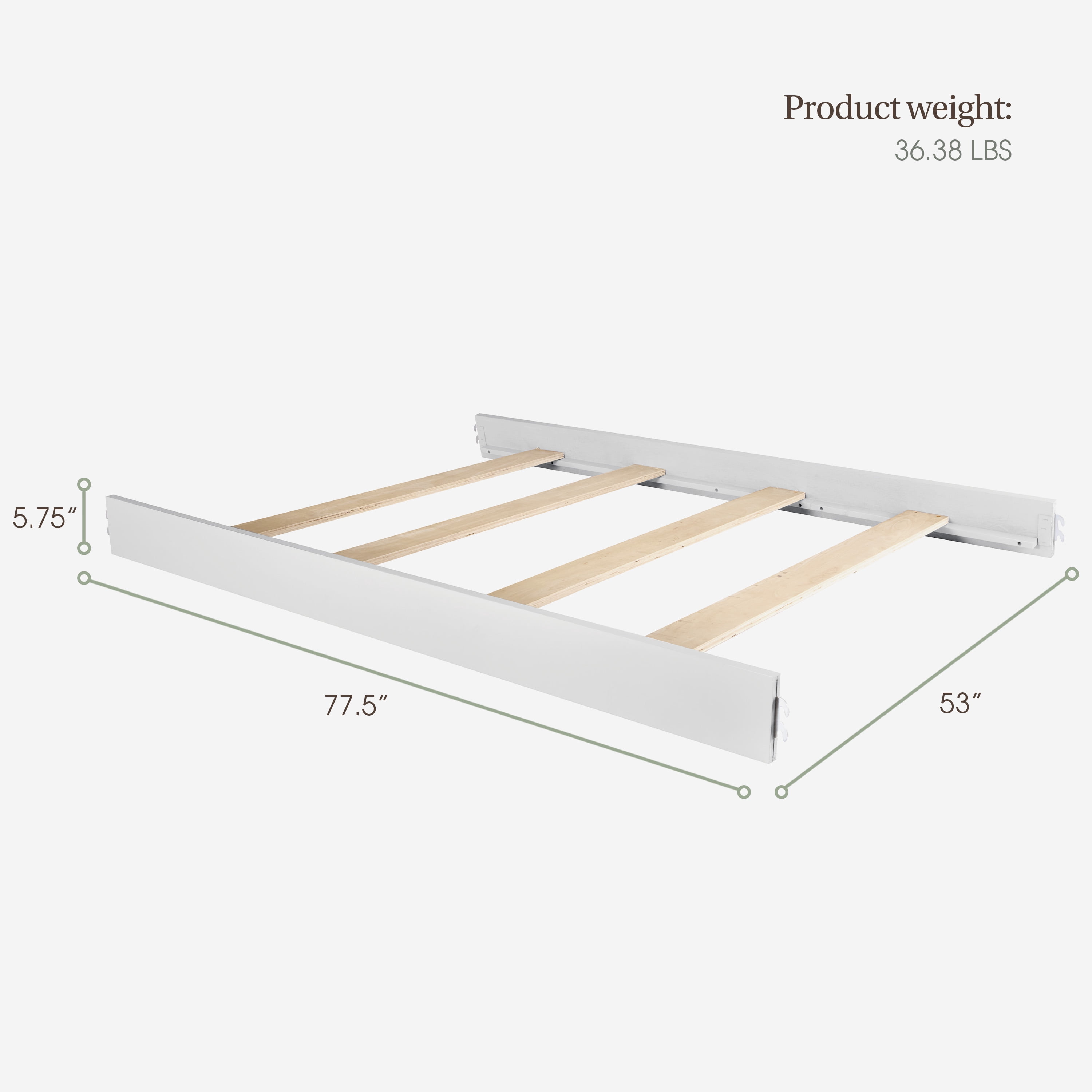 Evolur Convertible Full Size Solid Wood Bed Rail, Frost