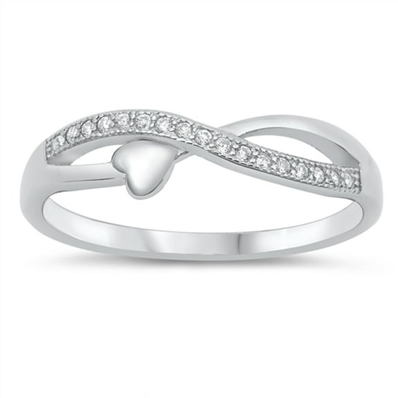 White CZ Infinity Heart Love Knot Purity Ring Sterling Silver Band 925 Jewelry Female Size 10