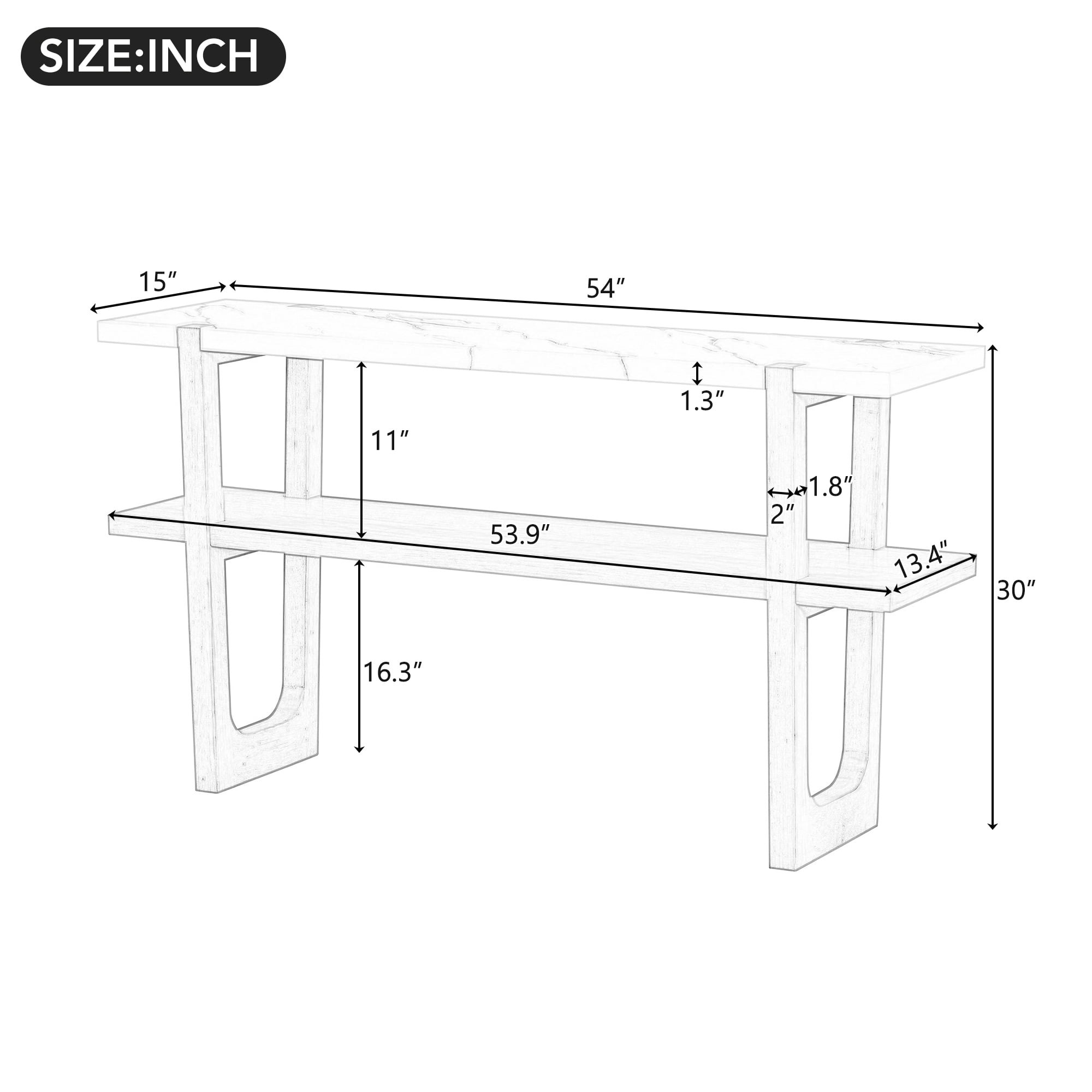 Euroco 54" Long Console Table, Wooden Rectangular Sofa Table Behind the Couch with Open Storage Shelf,Retro Entryway Table for Hallway, Living Room,Natural