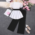 thumbnail image 2 of Caqnni Toddler Girls Summer Outfits Set, Cute Flower Short Sleeve T-Shirt + Pants (2Pcs Gift Set, 1-8Y) Summer 2Pcs Gift Outfits Set 2Pcs Summer Playwear Beach Outfits 7-8 Years,Black, 2 of 7