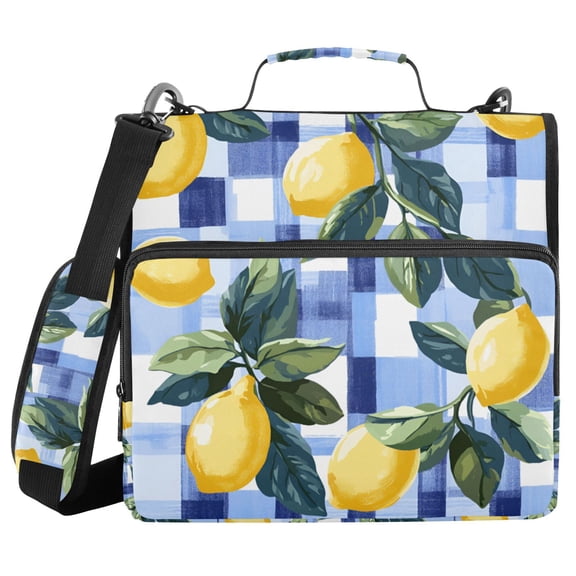FORMRS Zipper Binder with Shoulder Strap 2-inch Ring 500 Sheet Capacity File Bag, Cartoon Lemon Leaves