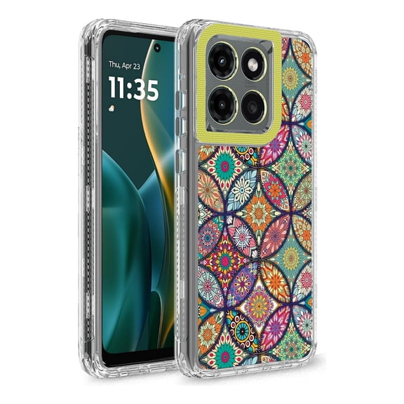 Rosebono Compatible With Motorola Moto G 2025 / G 2026 / G Play 2026 Case, Crystal Clear Frame Graphics Design 3-Layer Hybrid Case (Colorful Mandala)