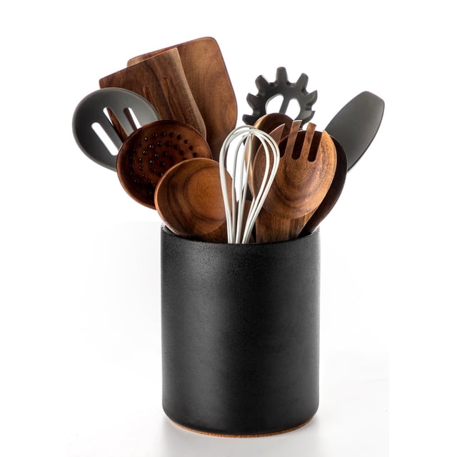 Soporte para utensilios Nucookery, cerámica, 6,4 cm, con fondo de corcho, negro