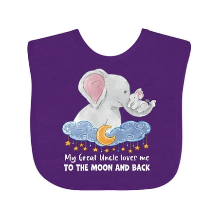 

Inktastic My Great Uncle Loves Me to the Moon and Back Elephant Family Gift Baby Boy or Baby Girl Bib